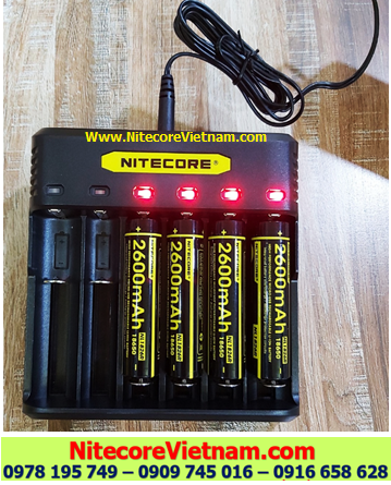 Nitecore Q6 (Bộ sạc 06 Khe Sạc kèm sẳn 04 pin SẠC 18650 NITECORE NL1826R 2600mAh lithium 3.7v) chính hãng